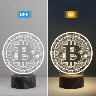 3D Illusion Bitcoin Logo Night Lamp with Warm White Light Gift for Crypto Lovers Office Decor