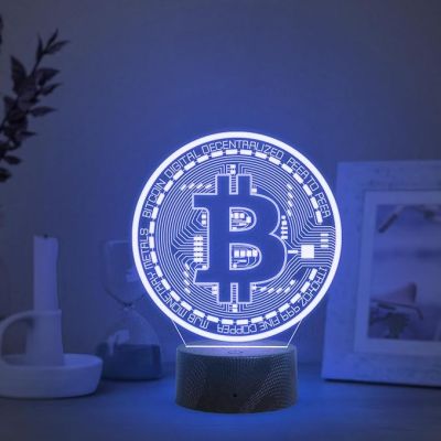 3D Illusion Bitcoin Logo Night Lamp with Automatic Color Changing Light Gift for Crypto Lovers Office Decor Lamp