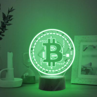 3D Illusion Bitcoin Logo Night Lamp with Automatic Color Changing Light Gift for Crypto Lovers Office Decor Lamp