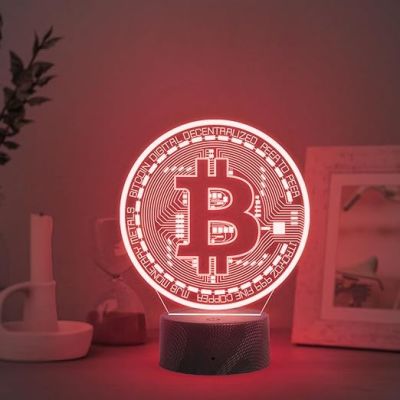 3D Illusion Bitcoin Logo Night Lamp with Automatic Color Changing Light Gift for Crypto Lovers Office Decor Lamp