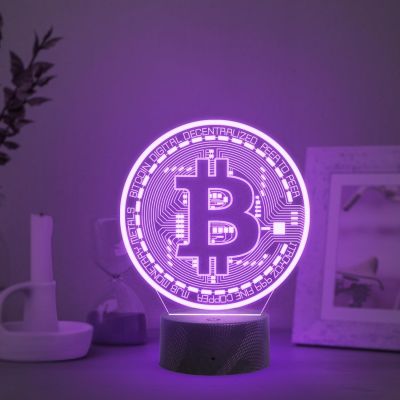 3D Illusion Bitcoin Logo Night Lamp with Automatic Color Changing Light Gift for Crypto Lovers Office Decor Lamp