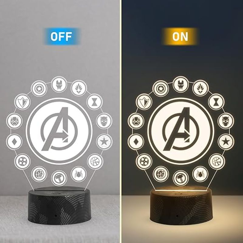 3D Illusion Avengers Logo Night Lamp with Warm White Light Gift for Avengers Fan Gaming Room Decor Light