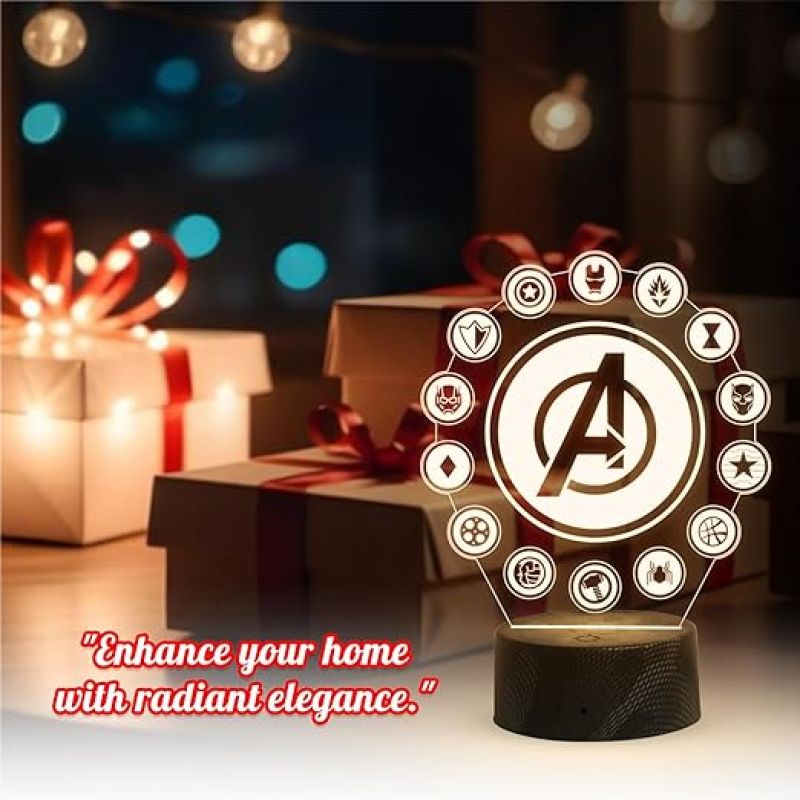3D Illusion Avengers Logo Night Lamp with Warm White Light Gift for Avengers Fan Gaming Room Decor Light