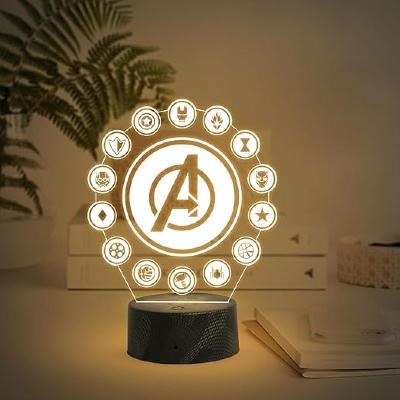 3D Illusion Avengers Logo Night Lamp with Warm White Light Gift for Avengers Fan Gaming Room Decor Light
