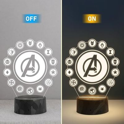 3D Illusion Avengers Logo Night Lamp with Warm White Light Gift for Avengers Fan Gaming Room Decor Light