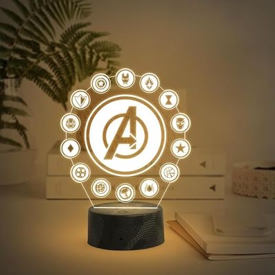 3D Illusion Avengers Logo Night Lamp with Warm White Light Gift for Avengers Fan Gaming Room Decor Light