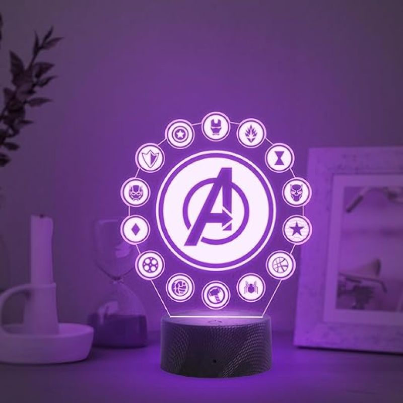 3D Illusion Avengers Logo Night Lamp with Automatic Color Changing Light Gift for Avengers Fan Gaming Room Decor Light