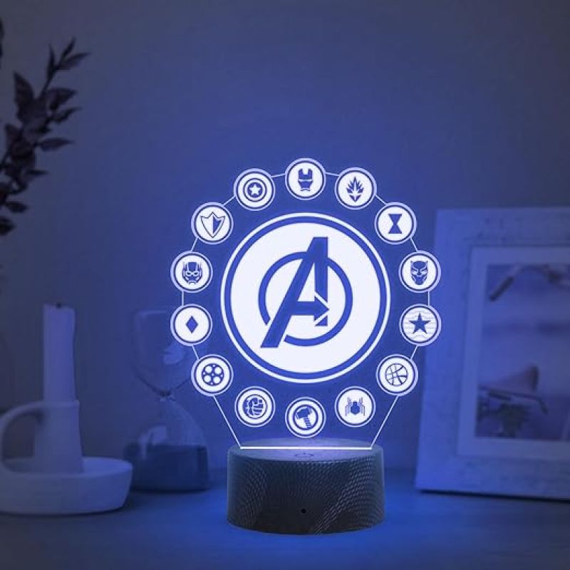 3D Illusion Avengers Logo Night Lamp with Automatic Color Changing Light Gift for Avengers Fan Gaming Room Decor Light