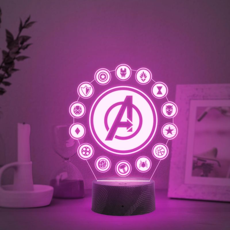 3D Illusion Avengers Logo Night Lamp with Automatic Color Changing Light Gift for Avengers Fan Gaming Room Decor Light