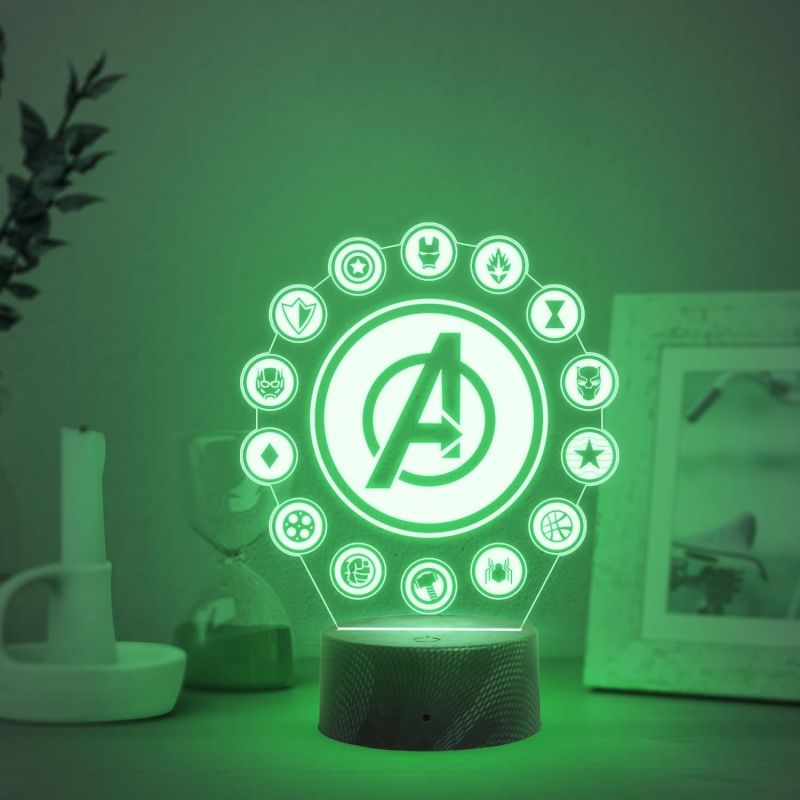 3D Illusion Avengers Logo Night Lamp with Automatic Color Changing Light Gift for Avengers Fan Gaming Room Decor Light