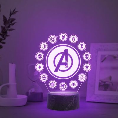 3D Illusion Avengers Logo Night Lamp with Automatic Color Changing Light Gift for Avengers Fan Gaming Room Decor Light
