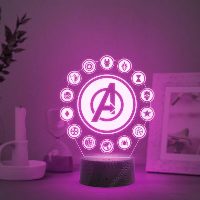 3D Illusion Avengers Logo Night Lamp with Automatic Color Changing Light Gift for Avengers Fan Gaming Room Decor Light