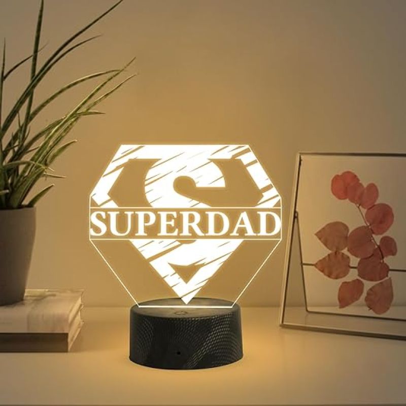 3D Illusion Super Dad Logo Night Lamp with Warm White Light Birthday Gift for Dad