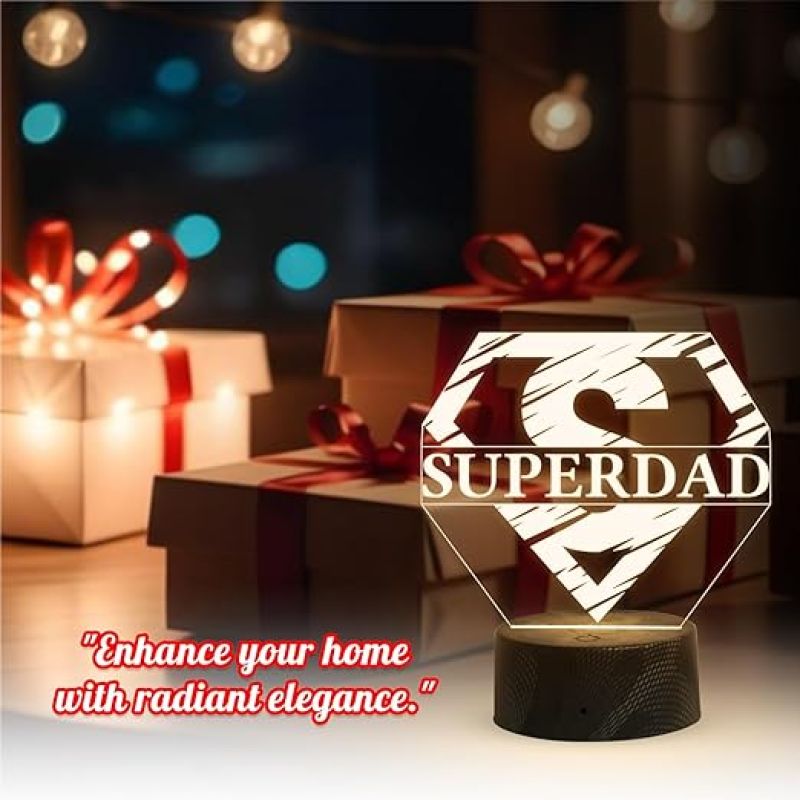 3D Illusion Super Dad Logo Night Lamp with Warm White Light Birthday Gift for Dad