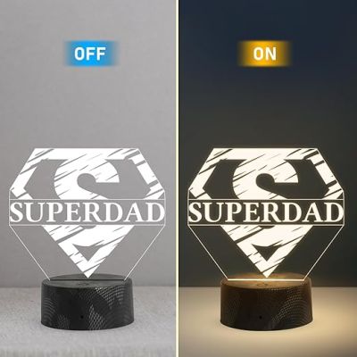 3D Illusion Super Dad Logo Night Lamp with Warm White Light Birthday Gift for Dad
