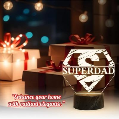3D Illusion Super Dad Logo Night Lamp with Warm White Light Birthday Gift for Dad