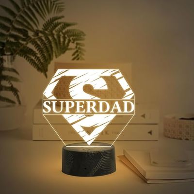 3D Illusion Super Dad Logo Night Lamp with Warm White Light Birthday Gift for Dad