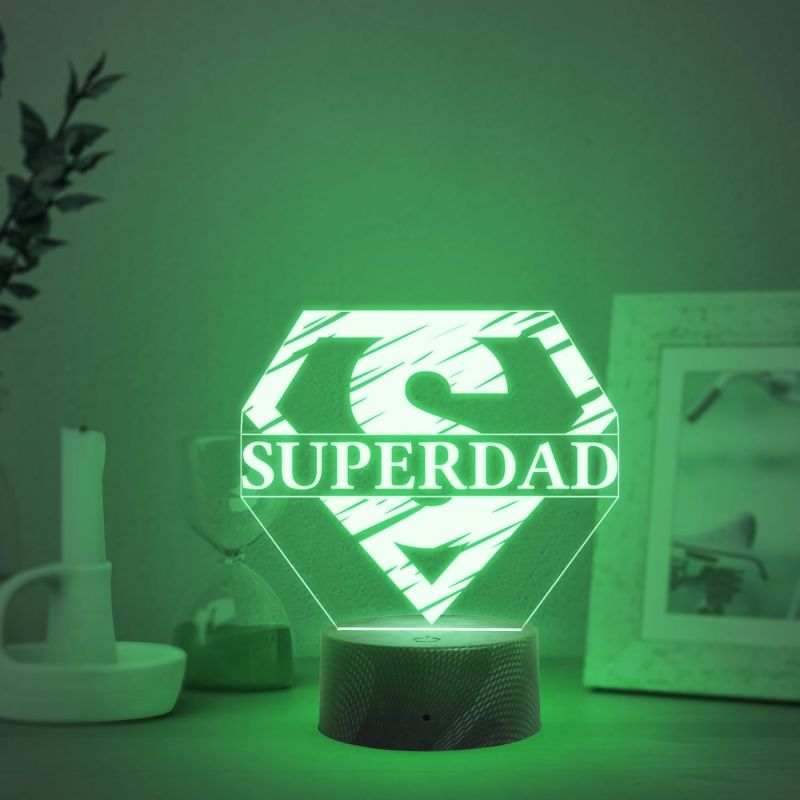 3D Illusion Super Dad Superman Logo Night Lamp with Automatic Color Changing Light Birthday Gift for Dad