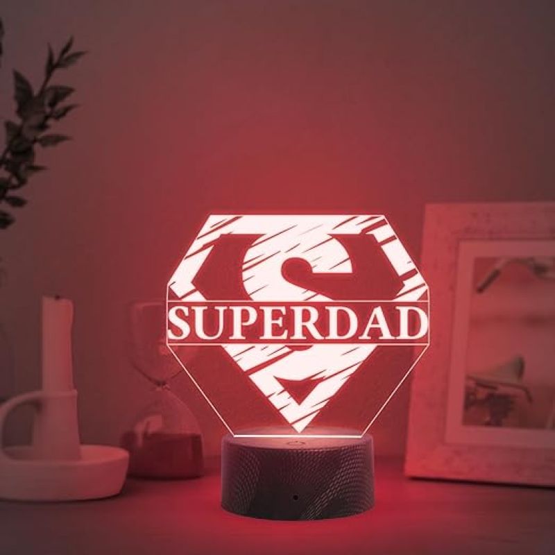 3D Illusion Super Dad Superman Logo Night Lamp with Automatic Color Changing Light Birthday Gift for Dad