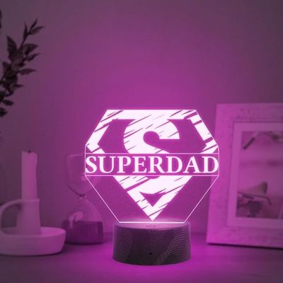 3D Illusion Super Dad Superman Logo Night Lamp with Automatic Color Changing Light Birthday Gift for Dad