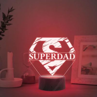 3D Illusion Super Dad Superman Logo Night Lamp with Automatic Color Changing Light Birthday Gift for Dad