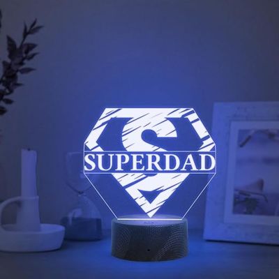 3D Illusion Super Dad Superman Logo Night Lamp with Automatic Color Changing Light Birthday Gift for Dad