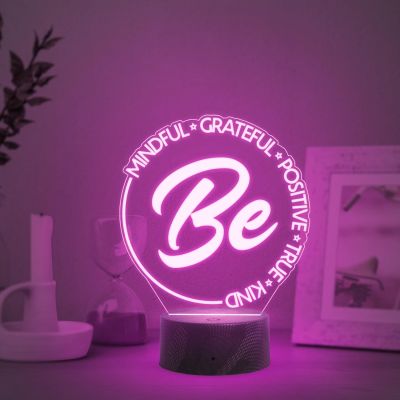 Be Mindful Grateful Positive True Kind Engraved Night Lamp with Automatic Color Changing Light Motivational Bedroom Living Room Decor Light
