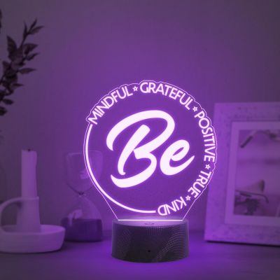 Be Mindful Grateful Positive True Kind Engraved Night Lamp with Automatic Color Changing Light Motivational Bedroom Living Room Decor Light