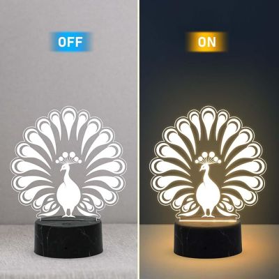 3D Illusion Peacock Design Night Lamp with Warm White Light Bedroom, Living Room & Kids Room Decor Return Birthday Gift