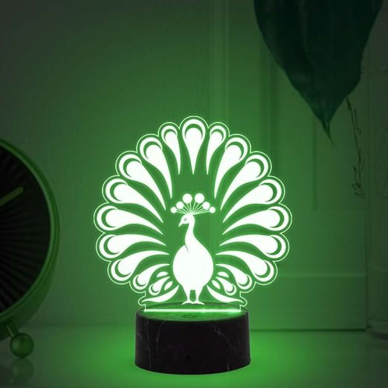 3D Illusion Peacock Design Nightlight with Automatic Color Changing Light Bedroom, Living Room & Kids Room Decor Return Birthday Gift