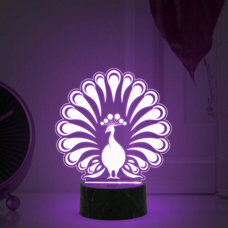 3D Illusion Peacock Design Nightlight with Automatic Color Changing Light Bedroom, Living Room & Kids Room Decor Return Birthday Gift