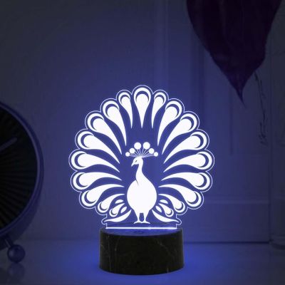 3D Illusion Peacock Design Nightlight with Automatic Color Changing Light Bedroom, Living Room & Kids Room Decor Return Birthday Gift
