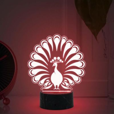 3D Illusion Peacock Design Nightlight with Automatic Color Changing Light Bedroom, Living Room & Kids Room Decor Return Birthday Gift
