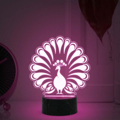 3D Illusion Peacock Design Nightlight with Automatic Color Changing Light Bedroom, Living Room & Kids Room Decor Return Birthday Gift