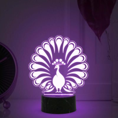 3D Illusion Peacock Design Nightlight with Automatic Color Changing Light Bedroom, Living Room & Kids Room Decor Return Birthday Gift