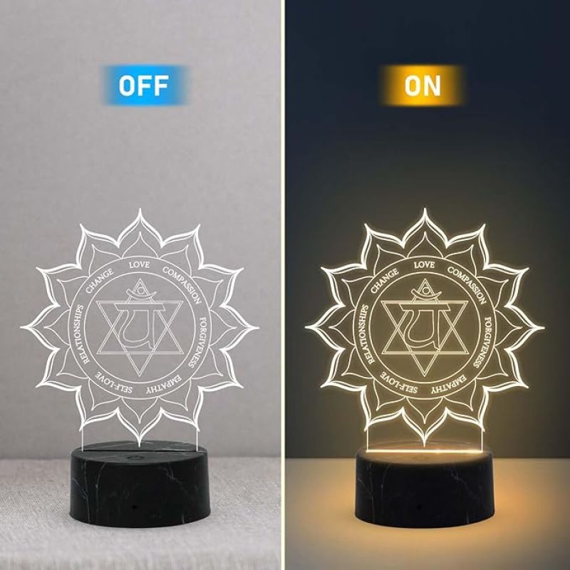 3D Illusion Chakra Night Lamp with Warm White Light Motivational Yoga Room Bedroom Living Room Decor Light