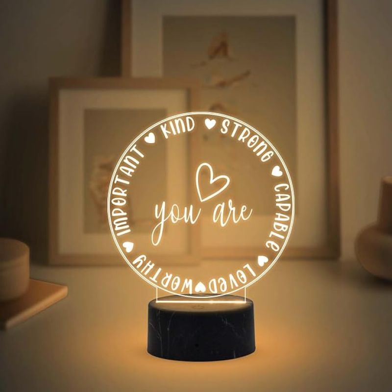 You Are Kind Strong Capable Loved Worthy Important Engraved Night Lamp with Warm White Light Best Gift for Husband, Wife, Bhaiya & Bhabhi Brother Gift for Someone Special