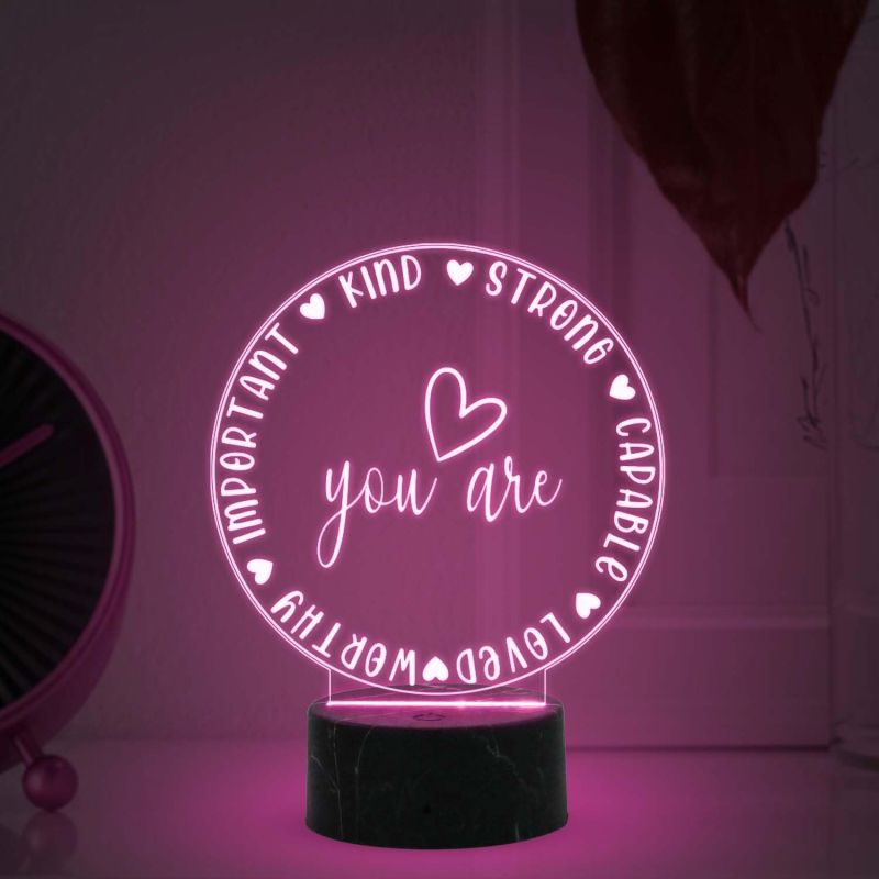 You Are Kind Strong Capable Loved Worthy Important Engraved Night Lamp with Multicolored Light Best Gift for Husband, Wife, Bhaiya & Bhabhi Brother Gift for Someone Special
