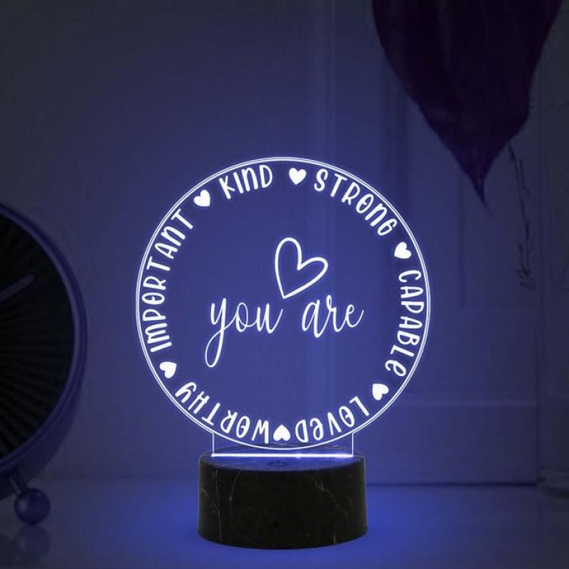 You Are Kind Strong Capable Loved Worthy Important Engraved Night Lamp with Multicolored Light Best Gift for Husband, Wife, Bhaiya & Bhabhi Brother Gift for Someone Special