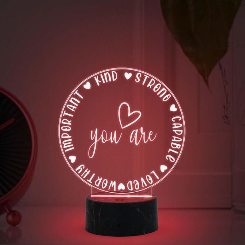 You Are Kind Strong Capable Loved Worthy Important Engraved Night Lamp with Multicolored Light Best Gift for Husband, Wife, Bhaiya & Bhabhi Brother Gift for Someone Special