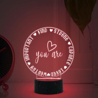 You Are Kind Strong Capable Loved Worthy Important Engraved Night Lamp with Multicolored Light Best Gift for Husband, Wife, Bhaiya & Bhabhi Brother Gift for Someone Special