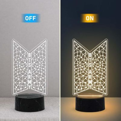 3D Illusion Kpop Bangtan Night Lamp Warm White Light Gift for Kids & BTS Army Fans