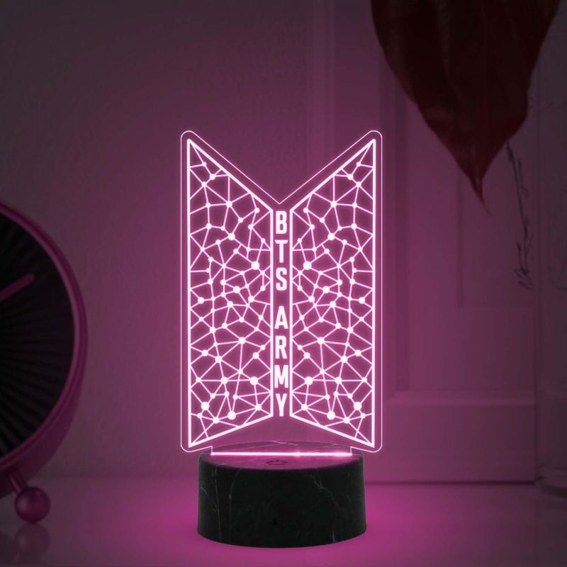 3D Illusion Kpop Bangtan Night Lamp with Multicolored Light Gift for Kids & BTS Army Fans