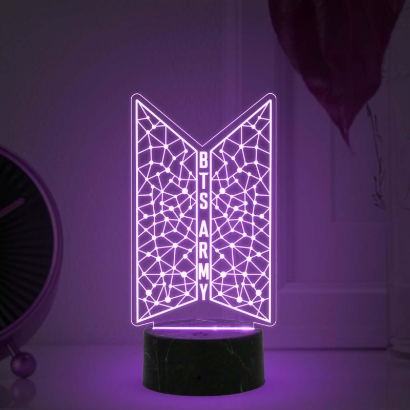 3D Illusion Kpop Bangtan Night Lamp with Multicolored Light Gift for Kids & BTS Army Fans