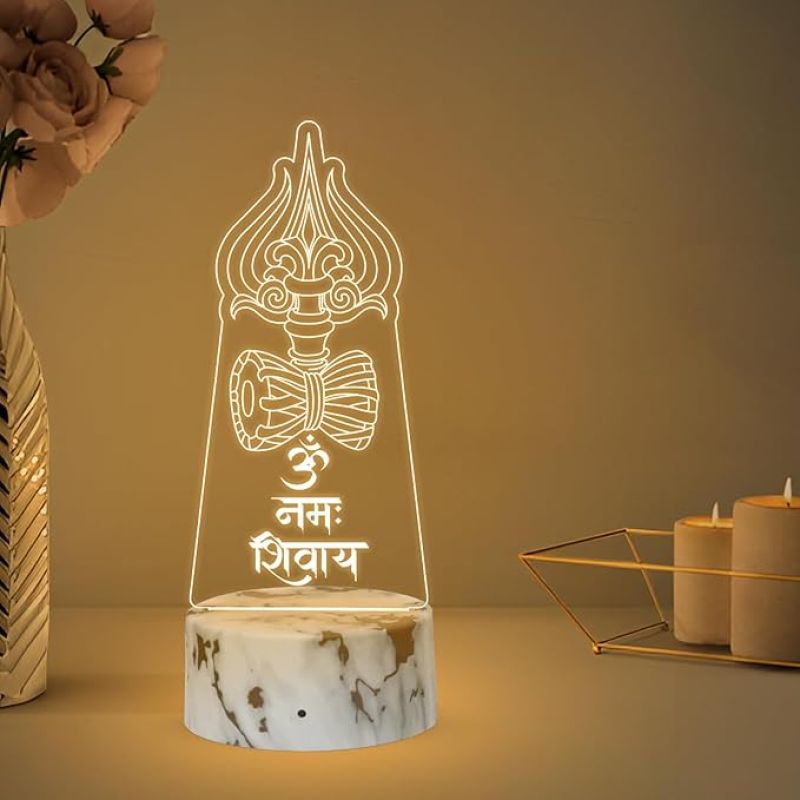 Lord Shiva Trishul Om Namah Shivay Night Lamp with Warm White Light Religious Gift Items Pooja Room Decor