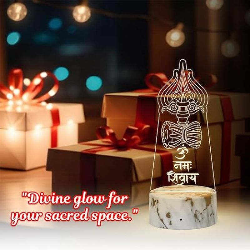 Lord Shiva Trishul Om Namah Shivay Night Lamp with Warm White Light Religious Gift Items Pooja Room Decor