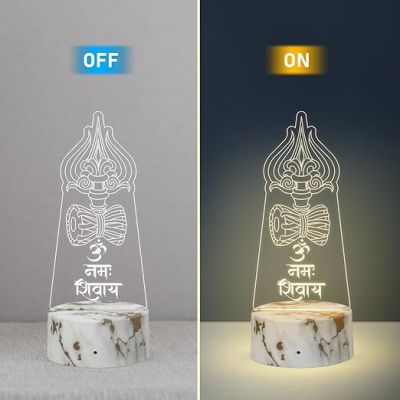 Lord Shiva Trishul Om Namah Shivay Night Lamp with Warm White Light Religious Gift Items Pooja Room Decor