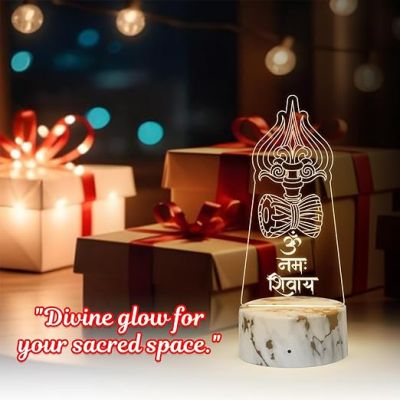 Lord Shiva Trishul Om Namah Shivay Night Lamp with Warm White Light Religious Gift Items Pooja Room Decor