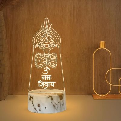 Lord Shiva Trishul Om Namah Shivay Night Lamp with Warm White Light Religious Gift Items Pooja Room Decor