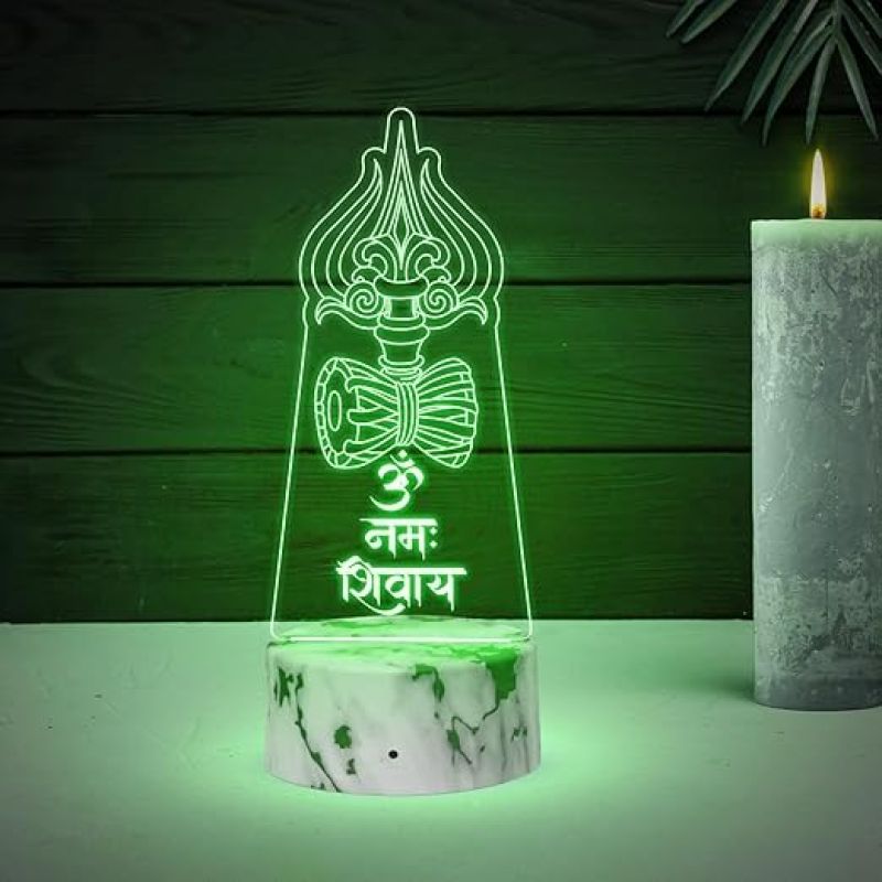 Lord Shiva Trishul Om Namah Shivay Night Lamp with Automatic Color Changing Light Religious Gift Items Pooja Room Decor